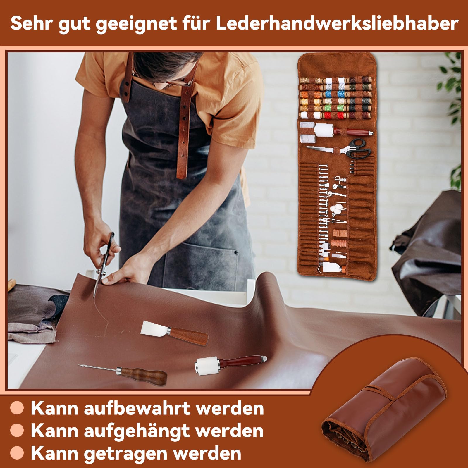 Benlay Herramientas De Trabajo De Cuero, Herramientas De Artesanía Y Accesorios, Kit De Herramientas De Trabajo De Cuero Con Bolsa Enrollable Y Manual