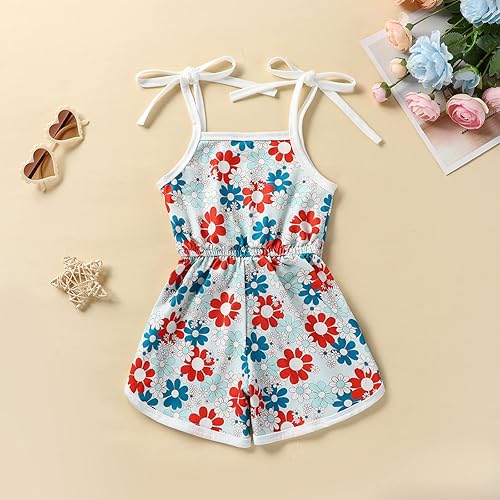Miniatura 2 de Mameluco sin mangas con cuello halter para niña pequeña, con tirantes delgados, floral, pantalones cortos, traje de una pieza