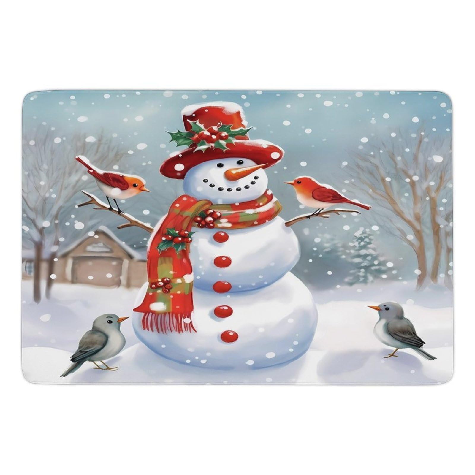Tapis de bain absorbant motif oiseaux et neige pour sortie de baignoire et douche