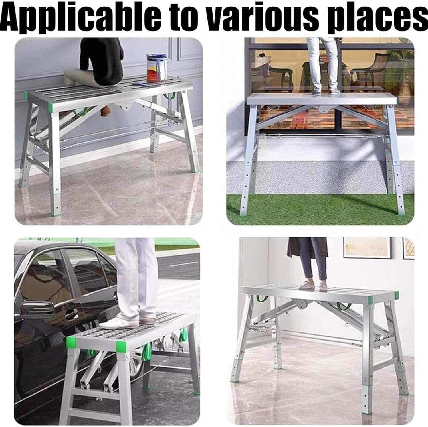 Banco da lavoro portatile pieghevole con piattaforma per ponteggi, altezza regolabile, carico massimo 362,9 kg, resistente multiuso per pulizia, riparazione, decorazione