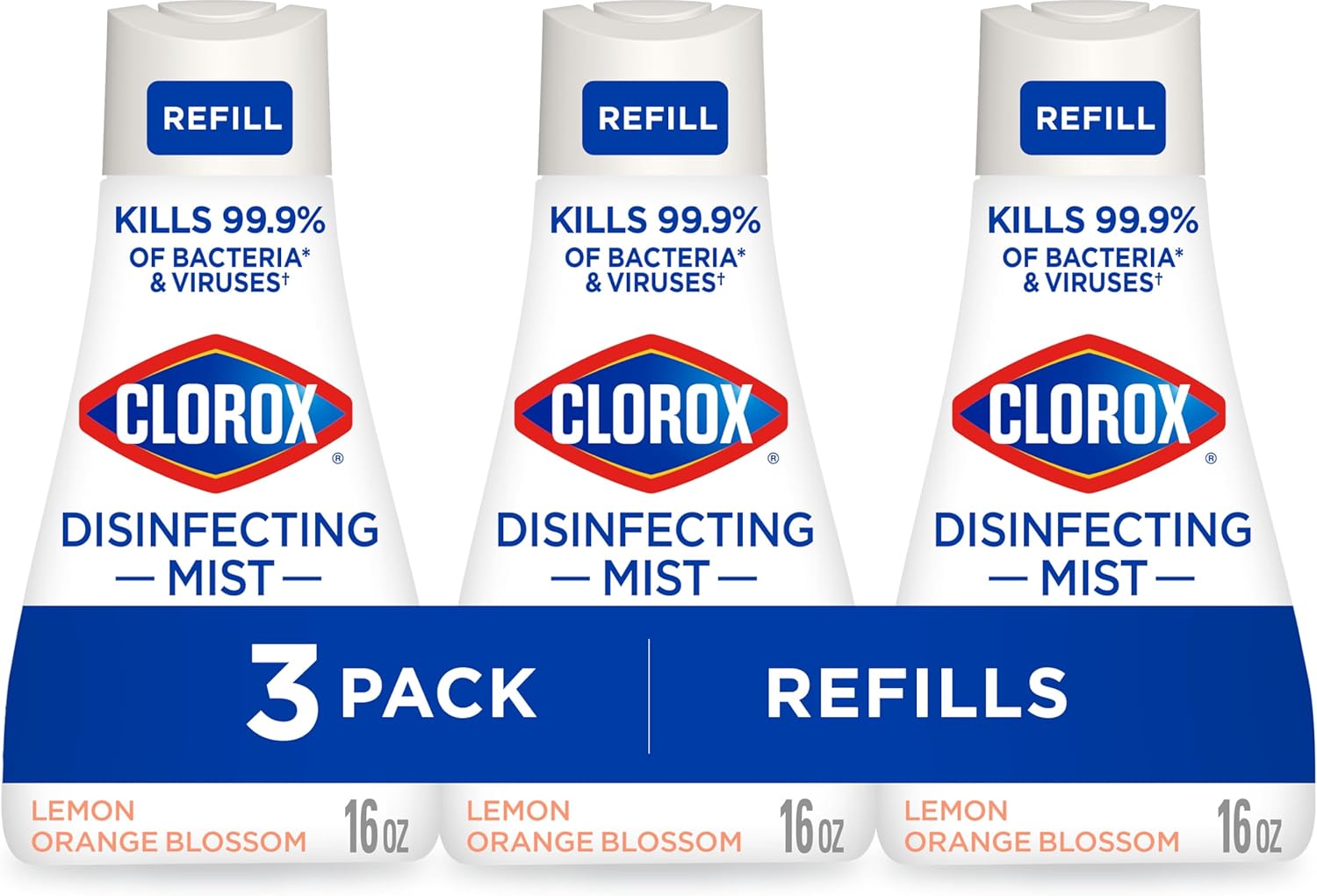 Clorox Disinfecting Mist, Lemon Orange Blossom, Disinfecting Refill, 16 Fluid Ounces, Pack of 3
