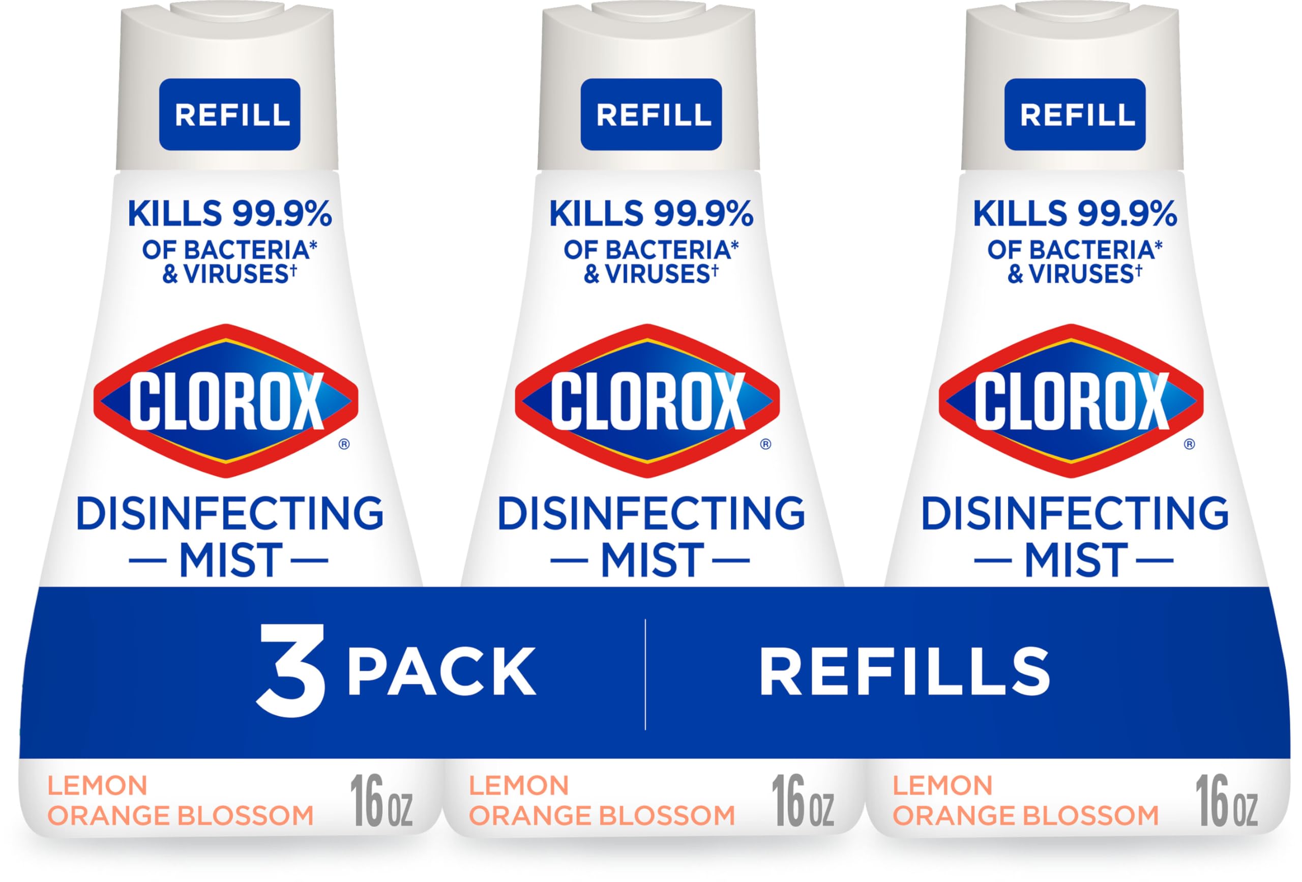Clorox Disinfecting Mist Refill, Multisurface Cleaner, Sanitizing Mist, Lemon Orange Blossom Scent, 16 Ounces (Pack of 3)