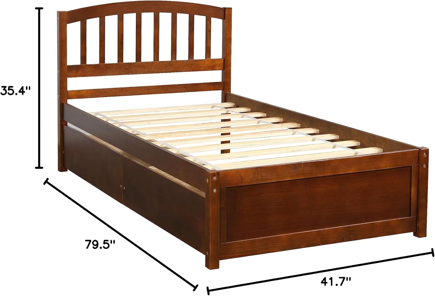 Merax Twin Size Platform Bed Solid Wood Storage Bed Frame with Two Drawers and Headboard, Walnut