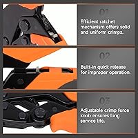 Vista 7 de iCrimp - Juego de herramientas de crimpado de trinquete con pelacables, mordazas de cambio rápido para terminales de barril abierto, terminales