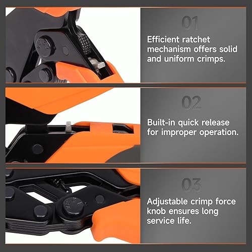 Miniatura 7 de iCrimp - Juego de herramientas de crimpado de trinquete con pelacables, mordazas de cambio rápido para terminales de barril abierto, terminales