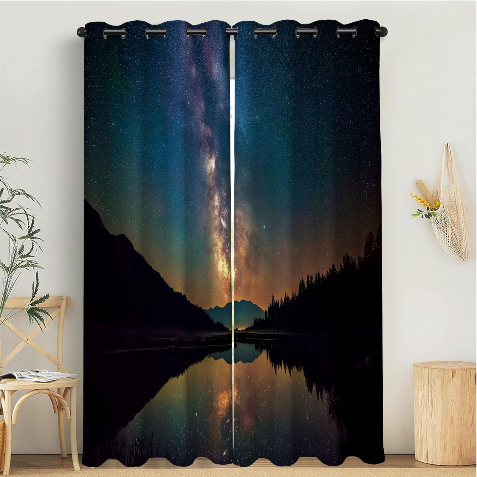 Rideaux occultants anti lumière et froid motif Voie Lactée bleu foncé pour retrouver le sommeil