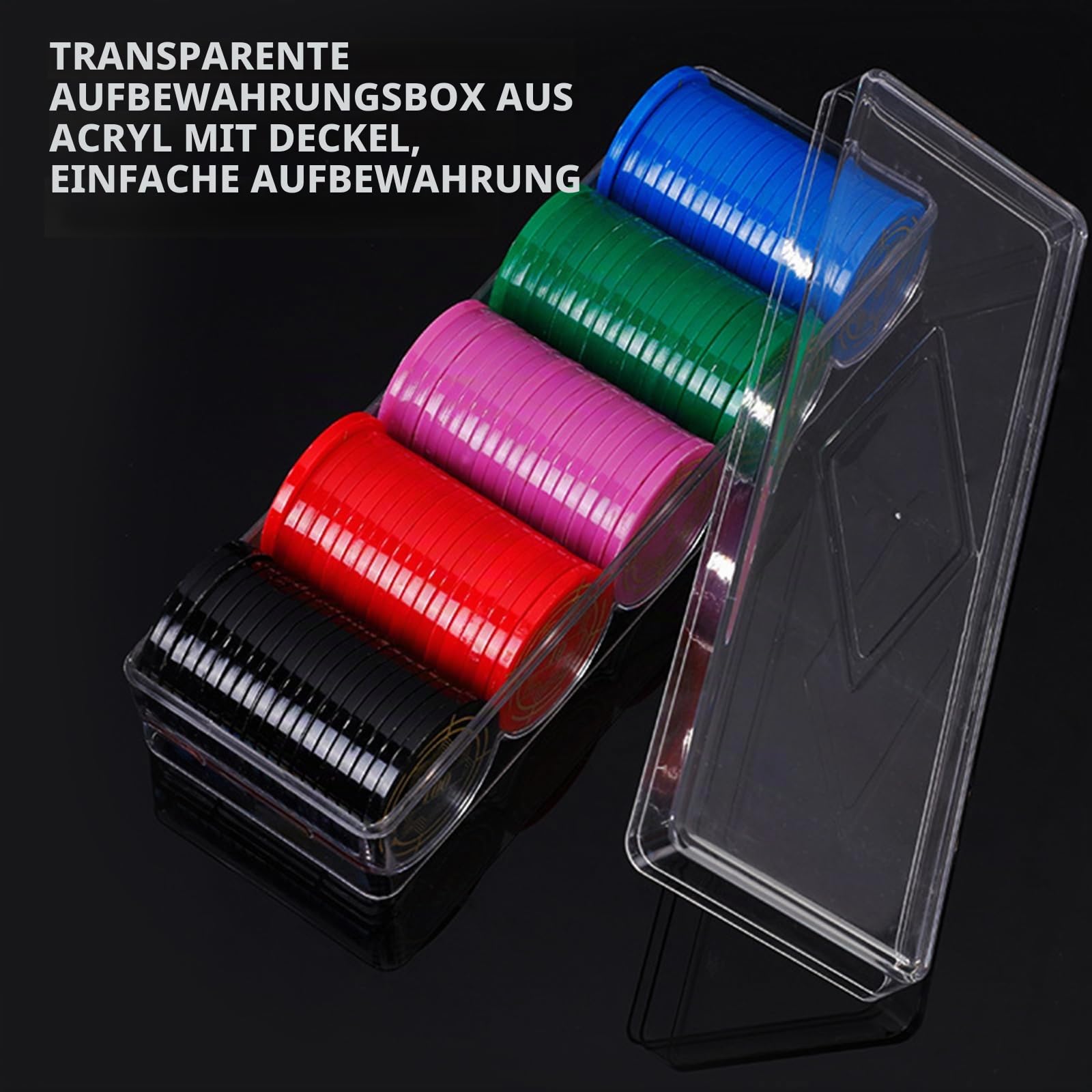 8 Stück Poker -Chips -Box mit Deckel 24x7x4.5CM Acryl Poker Chips Halter Tray Transparent Chips Storage case with Cover