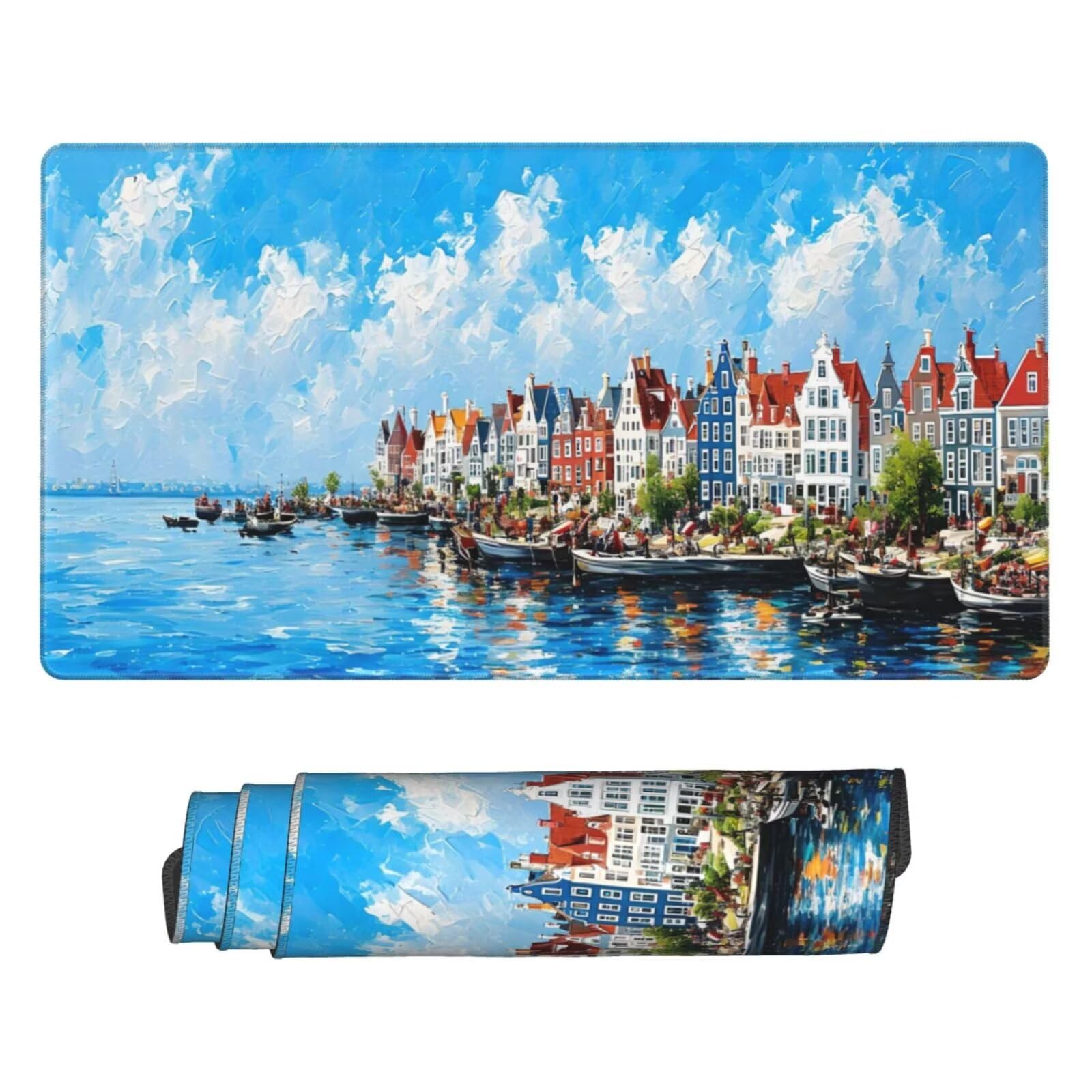 Gamingowa podkładka pod mysz XXL 1200 x 600 mm, podkładka pod mysz z motywem wybrzeża, duża, 120 x 60 cm, rozszerzona podkładka na biurko, akcesoria gamingowe z przyszytymi krawędziami dla poprawy