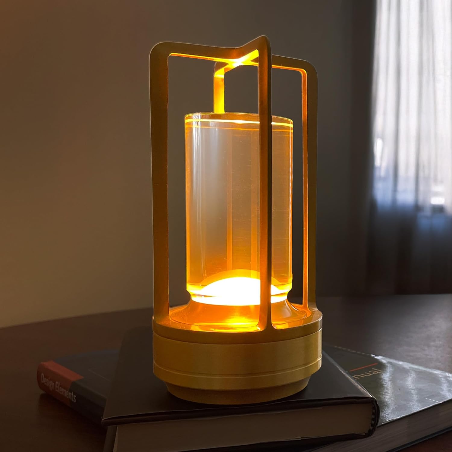 CLT Cordless Luxury Rechargeable Metal LED Lantern, Table Lamp Portable Table Light with 3 Color Temperature Stepless Dimming Indoor Outdoor Use for Bedroom, Restaurant, Bar, Coffee Shop, Camping