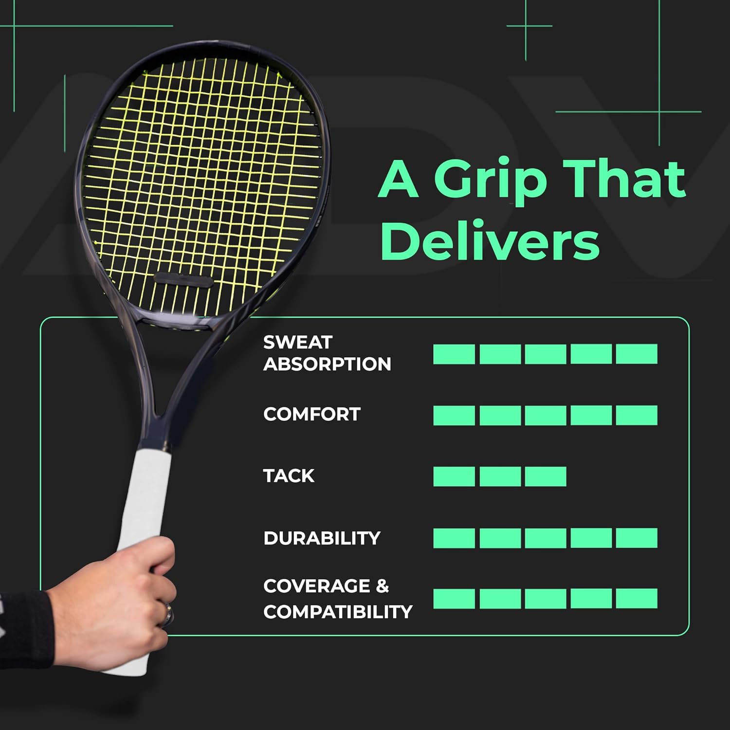 ADV Dry Tennis Overgrip Tape - 3, 6, 12, 30, 60 Pack - FeltTac Tennis Racket Grip Tape - Ultra Absorbent Tennis Grip Tape - Comfort Tennis Racket Grips - Tennis Grips Overgrip