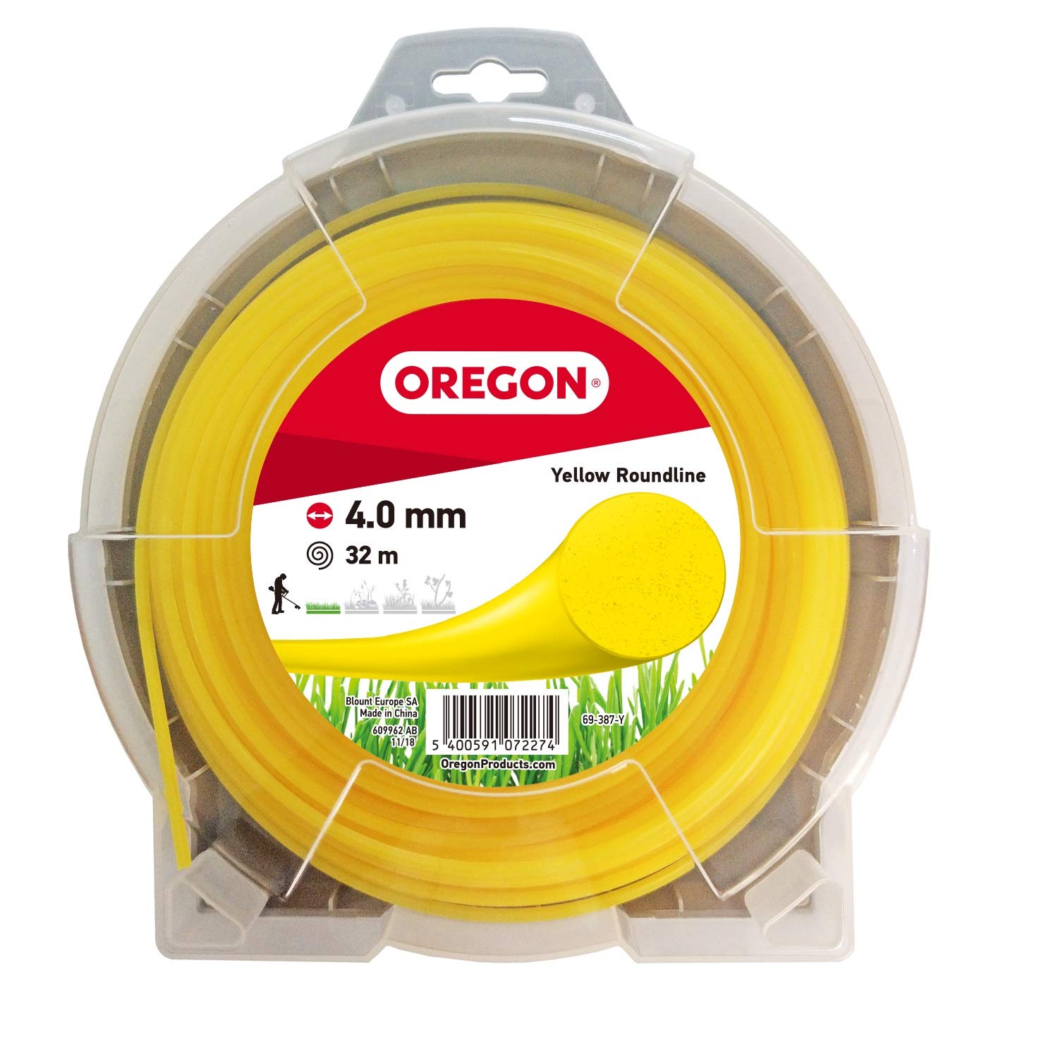 Oregon Yellow Round Hilo Redondo para Desbrozadora 4mm, Hierba, Maleza, Vegetación y más, Hilo de Nylon de Gran Resistencia, Compatible con la Mayoría de Modelos Estándar, 4.0mm x 32m (69-387-Y)