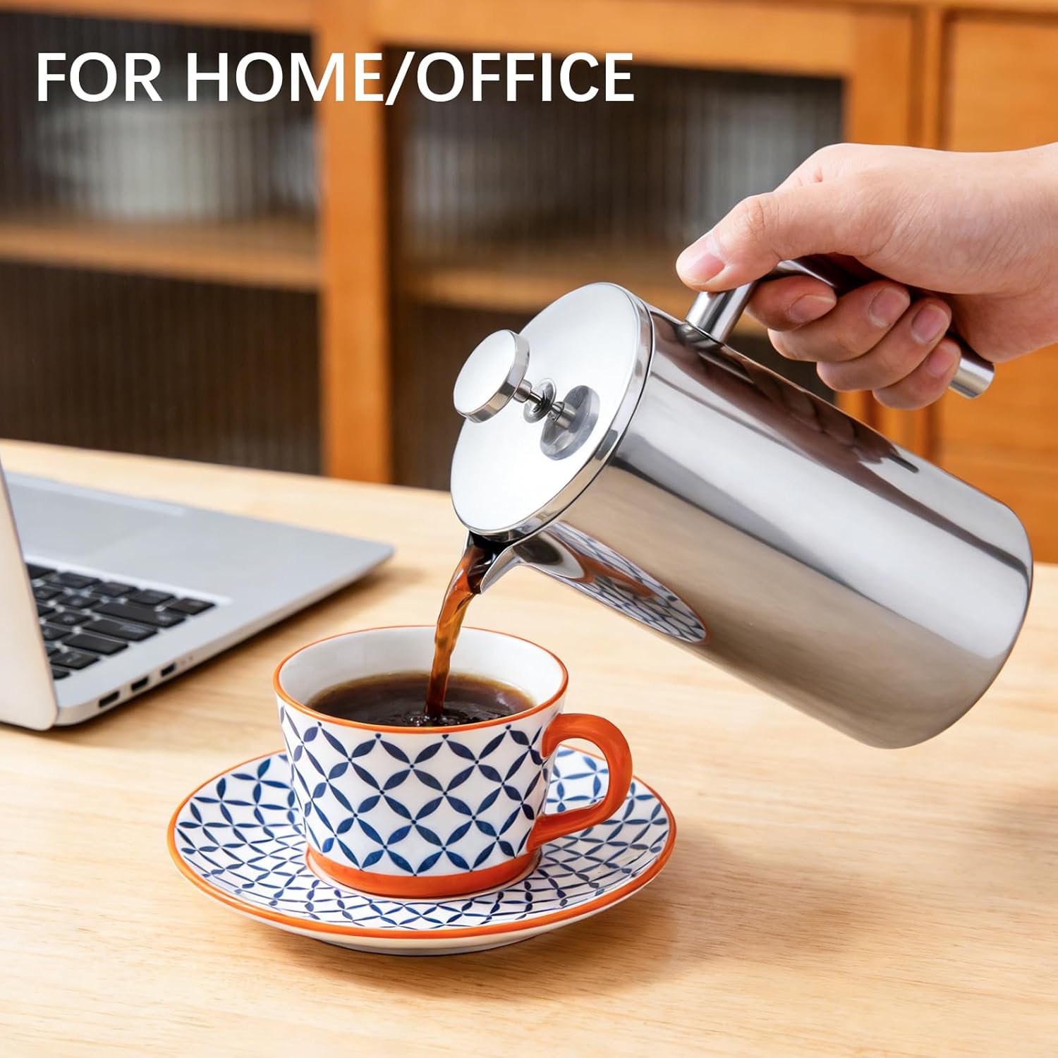 French Press Coffee Maker, 304 Grade Stainless Steel French Press with 2 Extra Filters for Home, Office, Travel, Camping - 34OZ/1 Litre (Sliver)