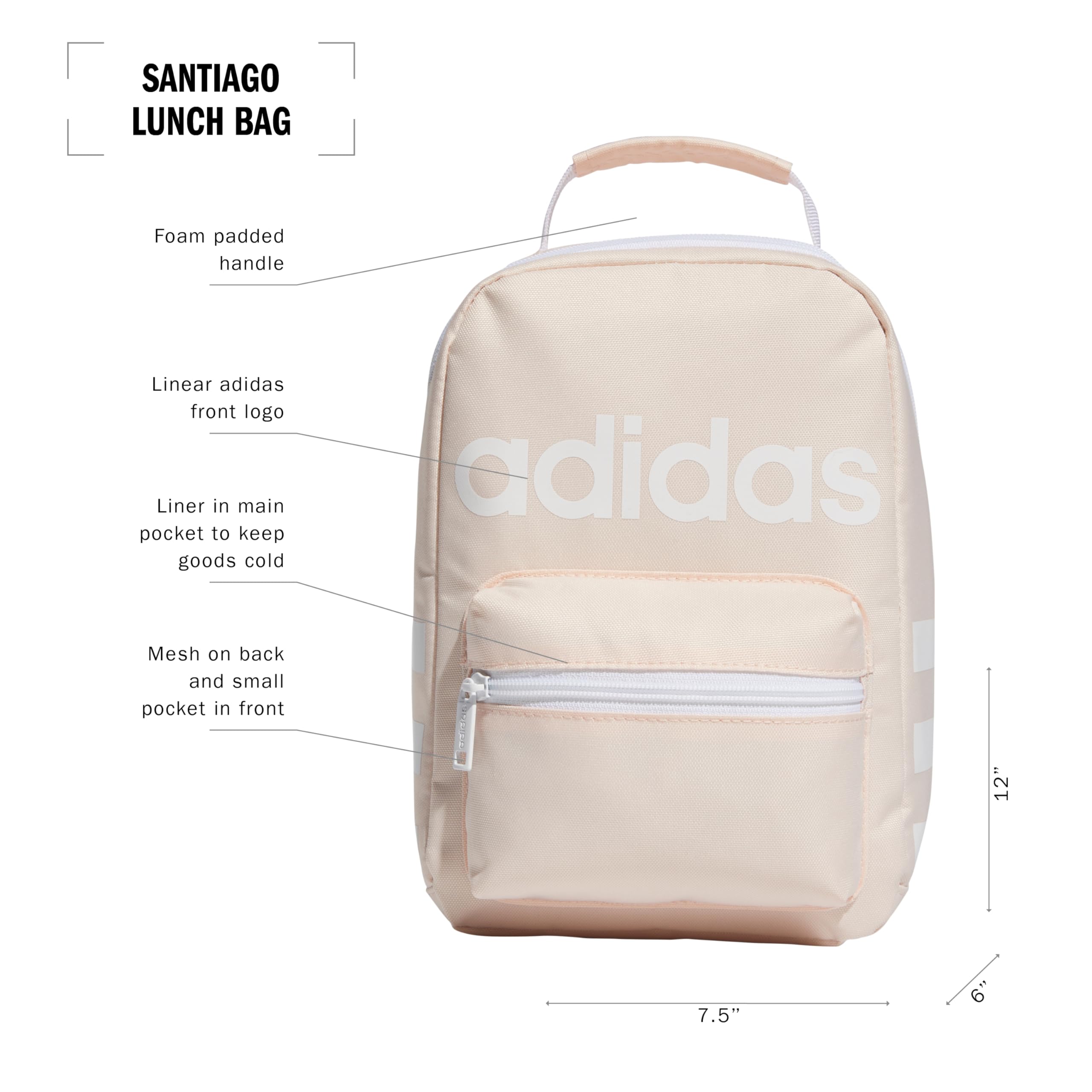Amazon.com: adidas Originals Santiago Insulated Lunch Bag, Pink Tint/White, One Size : Home & Kitchen