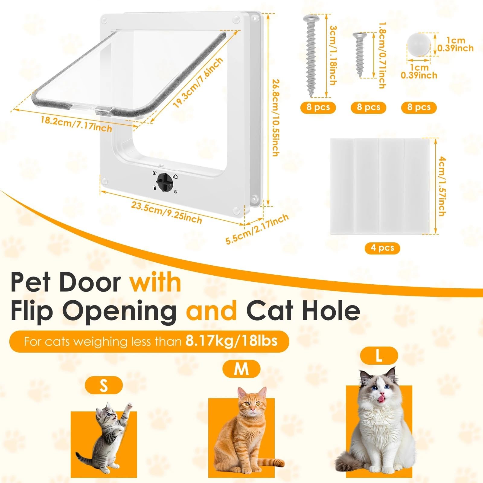 Katzenklappe Innentür for Katzen, ABS, Sicherheit for Welpen und Kätzchen, mit 4-Wege-Sicherheitsschloss, transparentes Hundetor, Zubehör