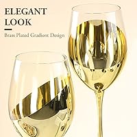 Vista 2 de MyGift Juego de 4 copas de vino de latón moderno con tallo largo para vino blanco o tinto con elegante diseño angular