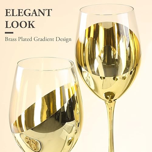 Miniatura 2 de MyGift Copas de vino modernas de latón con tallo largo para vino blanco o tinto con elegante diseño en ángulo, juego de 4