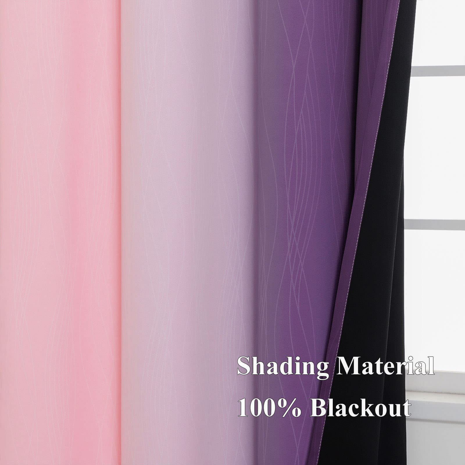 Ombre Pink and Purple Blackout Curtains 84 Inches Long, Full Room Darkening Curtains for Bedroom, Completely Light Blocking Grommet Thermal Insulated Gradient Drapes for Kids Room,52x84 Inch, 2 Panels