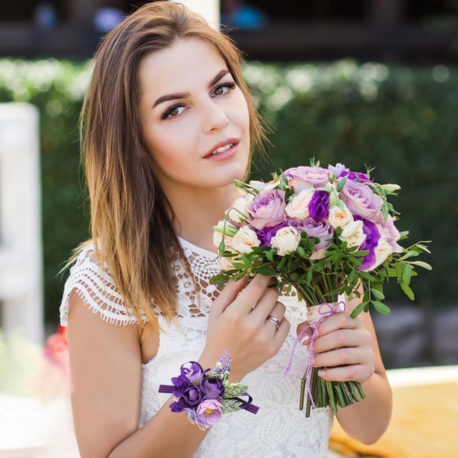 Yueton Purple Wrist Corsage and Boutonniere Set - Artificial Flowers for Wedding, Prom, Party - Bride and Groom Accessories - Image 7