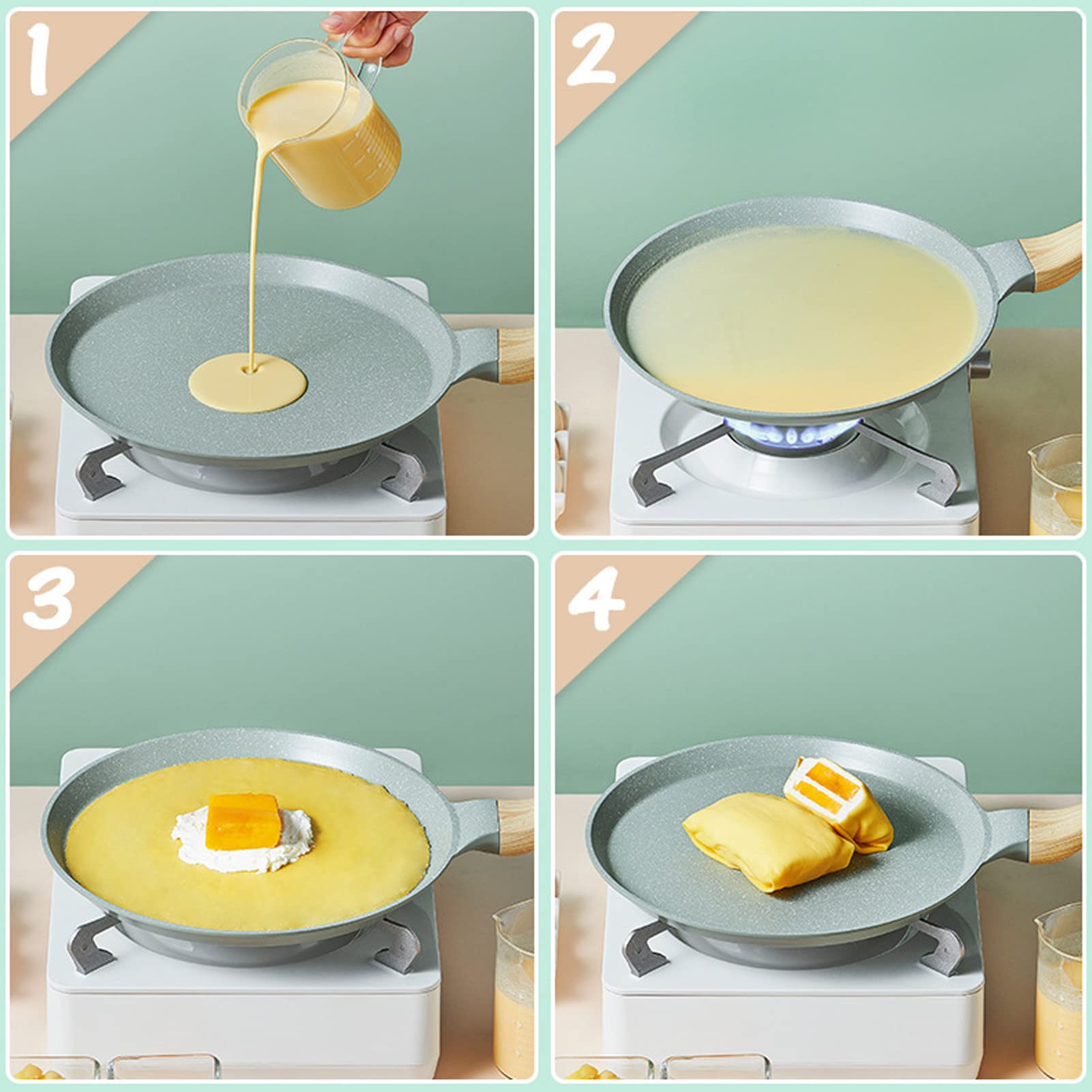 Tyenaza Antihaftbeschichtete Crêpe-Pfanne, Pfannkuchenpfanne, Dosa-Pfanne, Frühstückspfanne, Tawa-Grillplatte, Flache Pfanne für Herdplatten, induktionsfest(28CM)