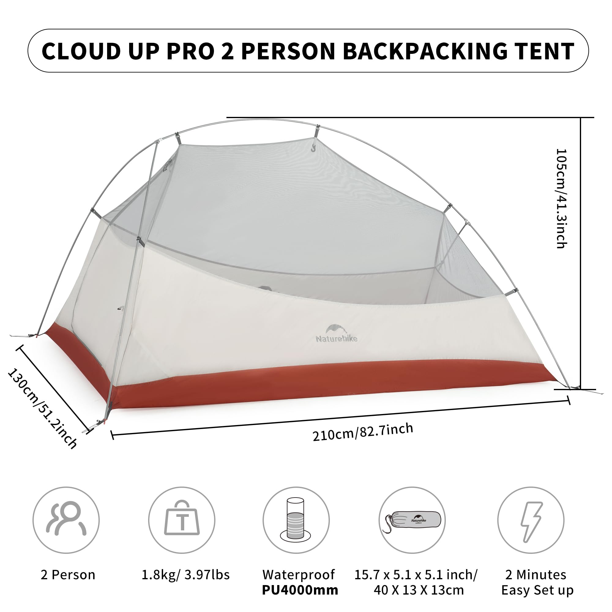Naturehike Nuovo Cloud-up 2 Persona Tenda Campeggio Aggiornata Doppio Strato Tenda 2 Persone 3-4 Stagioni Tende da Escursioni