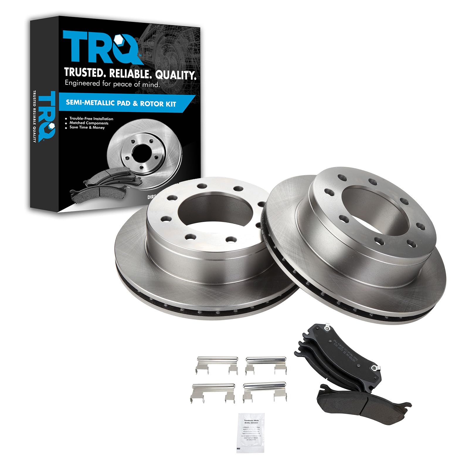 TRQ Rear Brake Pad and Rotor Set Semi Metallic Vented Rotors