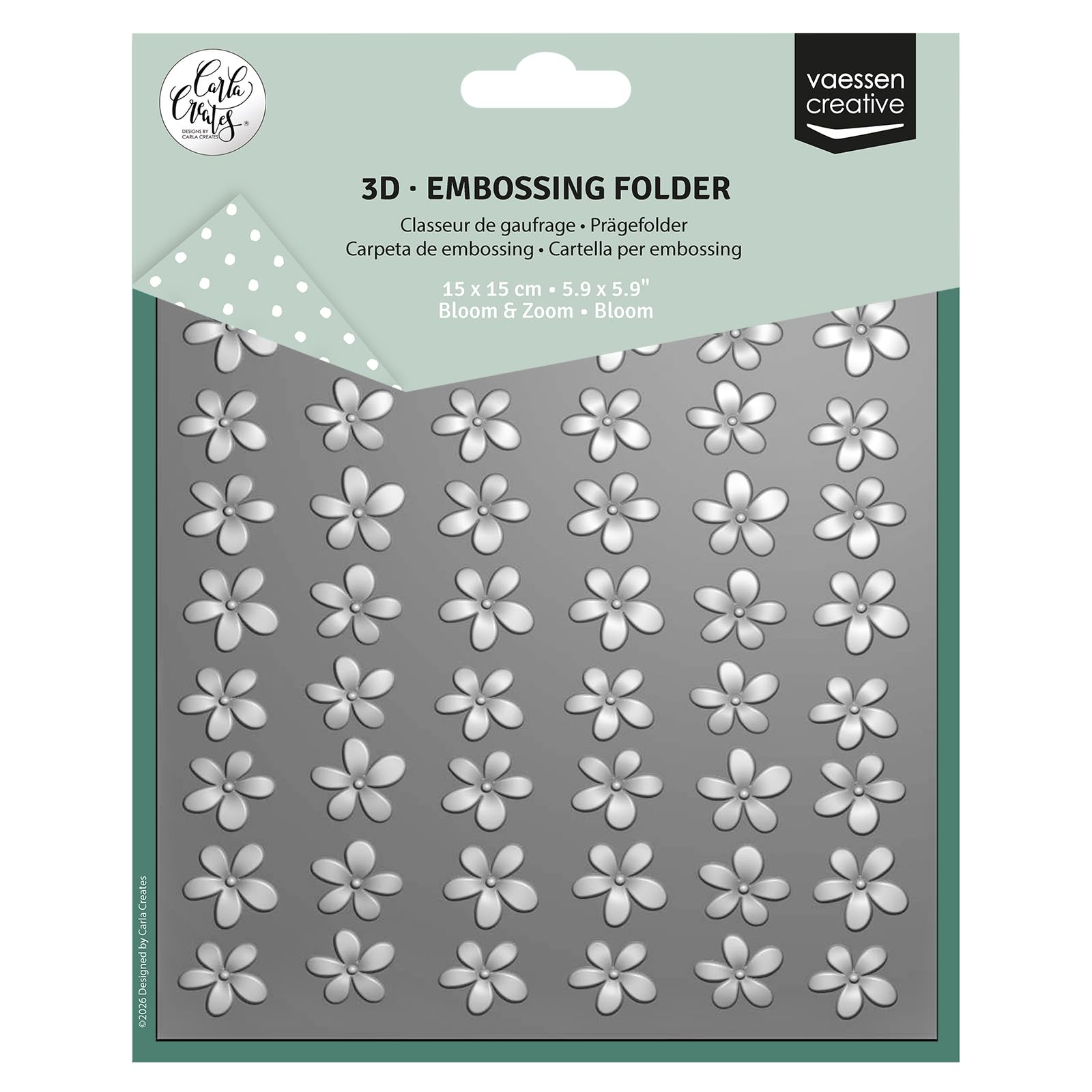 Vaessen Creative 3D Embossing Folder - Flowers (Bloom) 5.9 x 5.9" - Card Making Supplies for Journaling, Blank Cards and Envelopes - Scrapbook Accessories, Silver