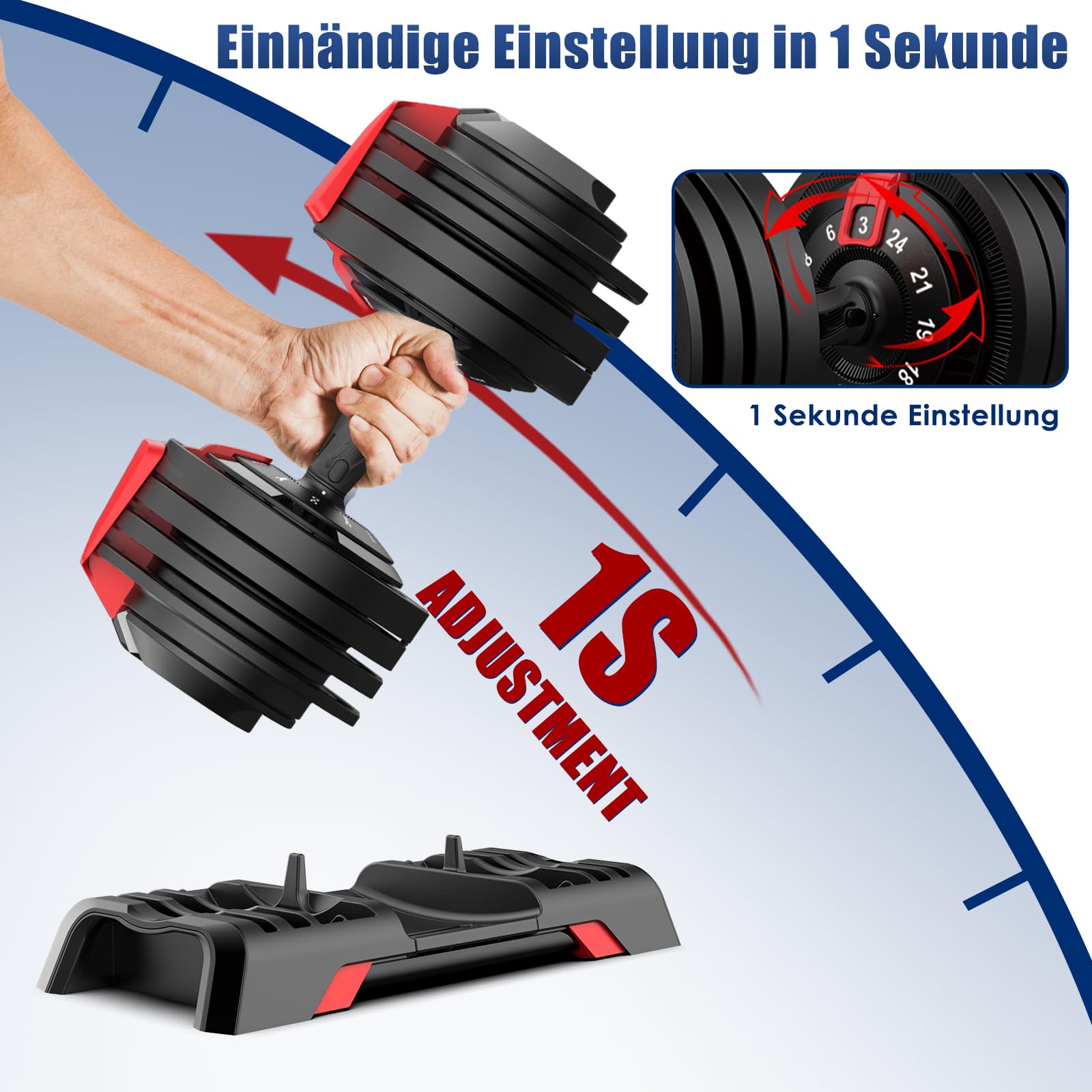 DH FitLife Verstellbare Kurzhantel 18/24 kg, 12 Gewichtsstufen, 12 in 1 Hantel, Einzelhantel oder Hantelset, Adjustable Dumbbell für Krafttraining zuhause