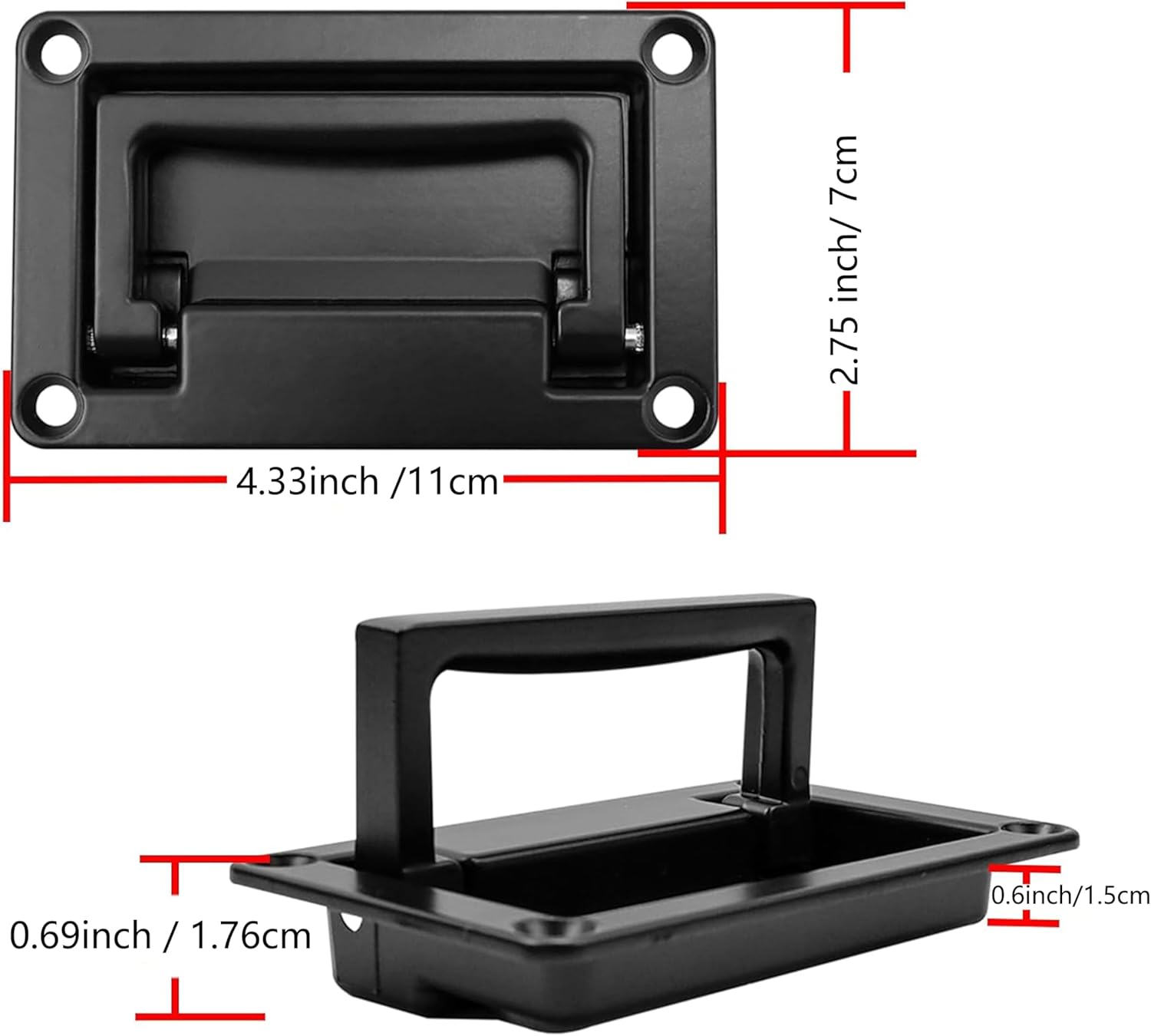 Black Zinc Alloy Recessed Pull Handle,Recessed Flush Pull Handle for Drawer Access Door Toolbox,Kitchen Hardware Cabinet Drawer Handles(2 Pack,4.33 x 2.75 inch)