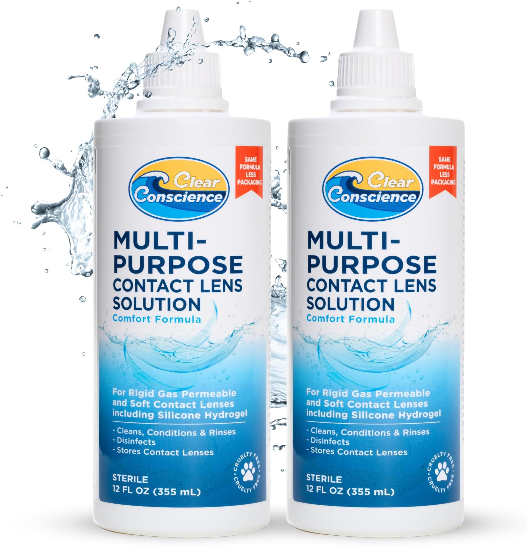 Cruelty-Free Contact Lens Solution 12oz - Multipurpose Cleaner & Sterile Isotonic Eye Contacts Care by Clear Conscience (2 Pack)