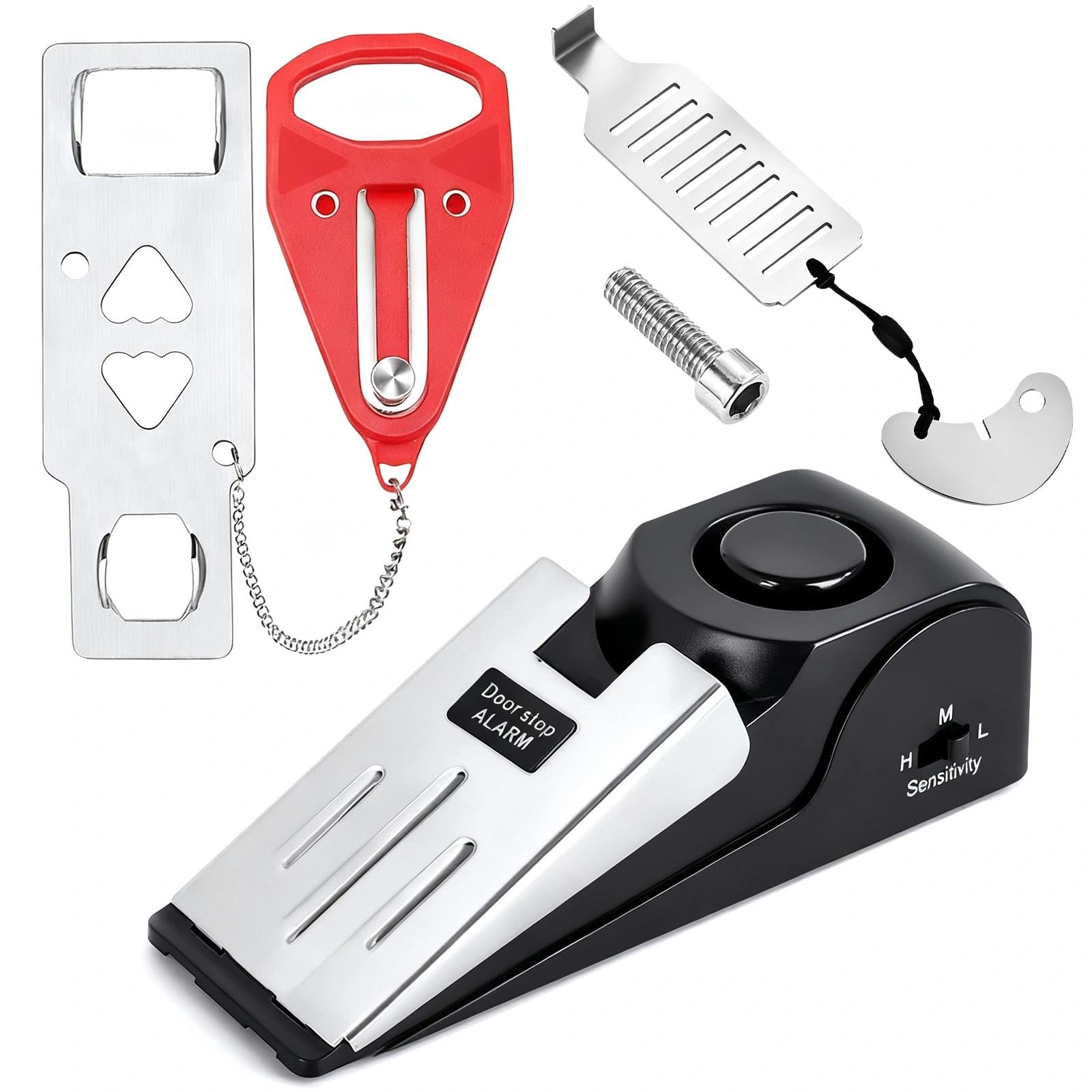 Portable Door Lock, 3 PCS Hotel Door Lock Travel Safety, Non-Slip Wedge Door Stopper Alarm with 120dB Alert, Travel Door Lock for Home Hotel Travel Security Personal Protection (No Battery) (Black)