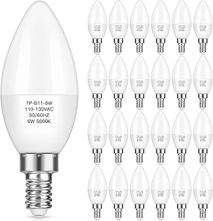 MAXvolador E12 Candelabra LED Bulbs 60W Equivalent, 6W Chandelier Light Bulbs 600 Lumens, Daylight White 5000K, B11 Candle lamp with Decorative Candelabra Base, Non-Dimmable, Pack of 24
