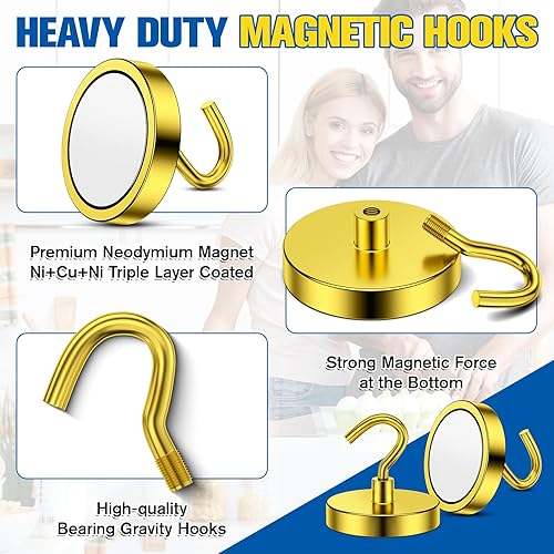 Miniatura 9 de Grtard Paquete de 20 ganchos magnéticos para colgar, ganchos magnéticos resistentes de 25 libras para crucero, imanes con ganchos, imanes de
