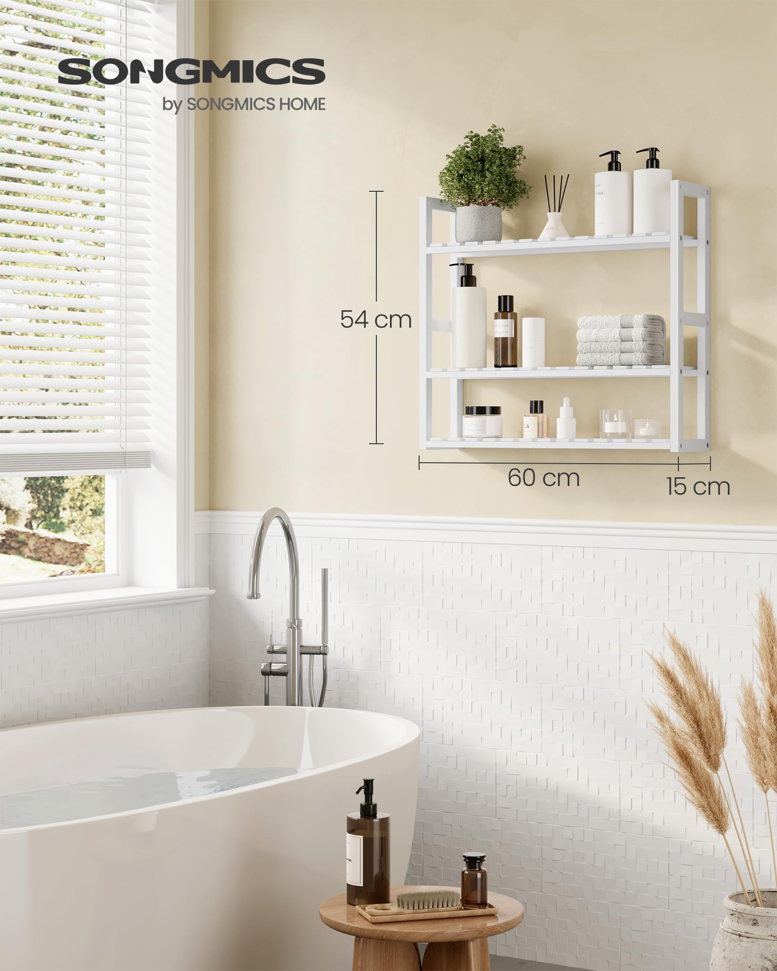 SONGMICS Estantería de Bambú para Baño 60 x 15 x 54 cm BCB13W