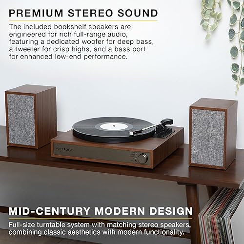 Miniatura 3 de Victrola Harmony - Sistema de tocadiscos Bluetooth - Reproductor de discos de vinilo de 3 velocidades, altavoces estéreo, Audio Technica ATN3600L,