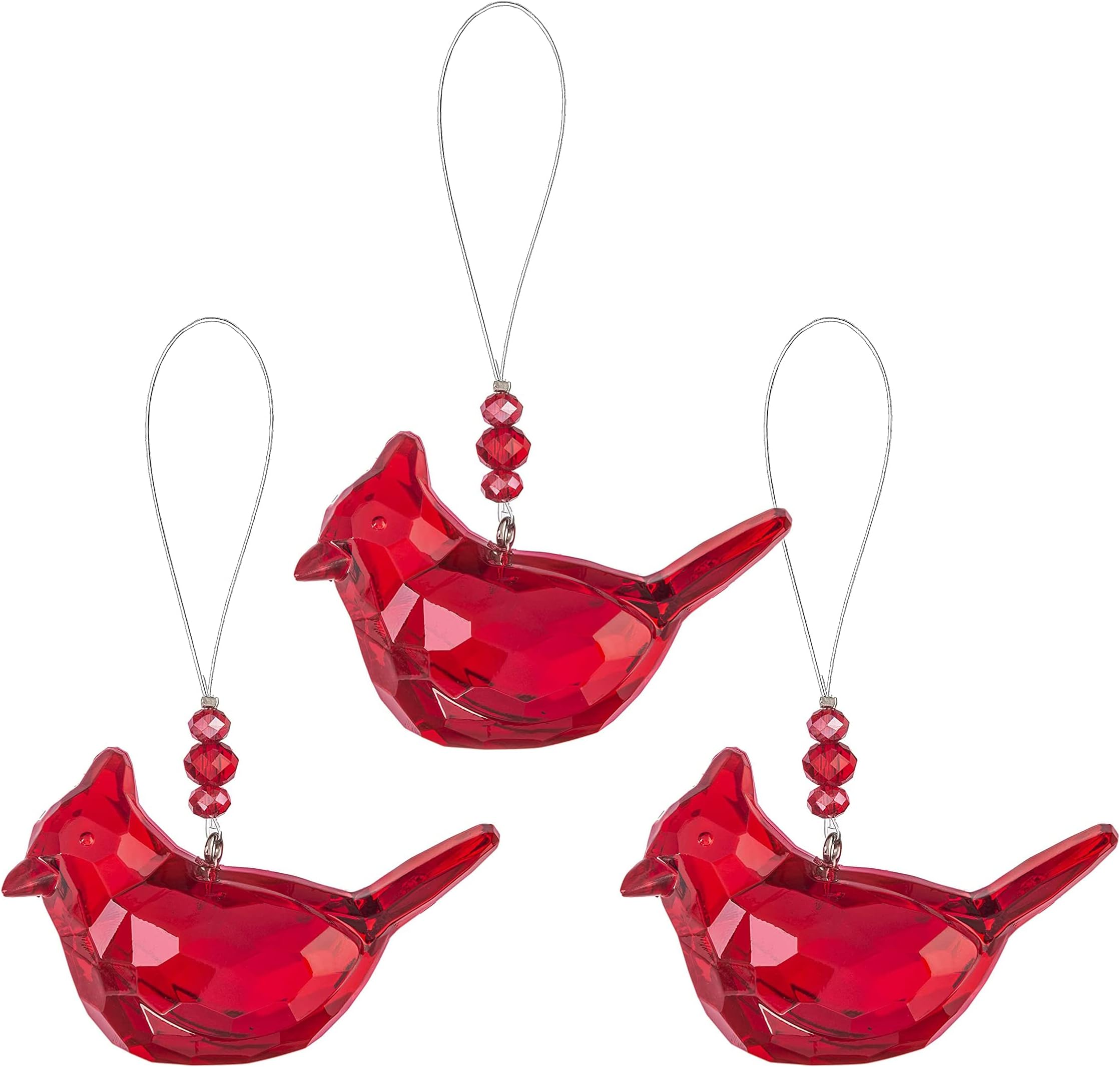 Ganz Cherry Red Cardinal On Holly Acrylic Hanging Ornament - 3 Inch Christmas Tree Decoration