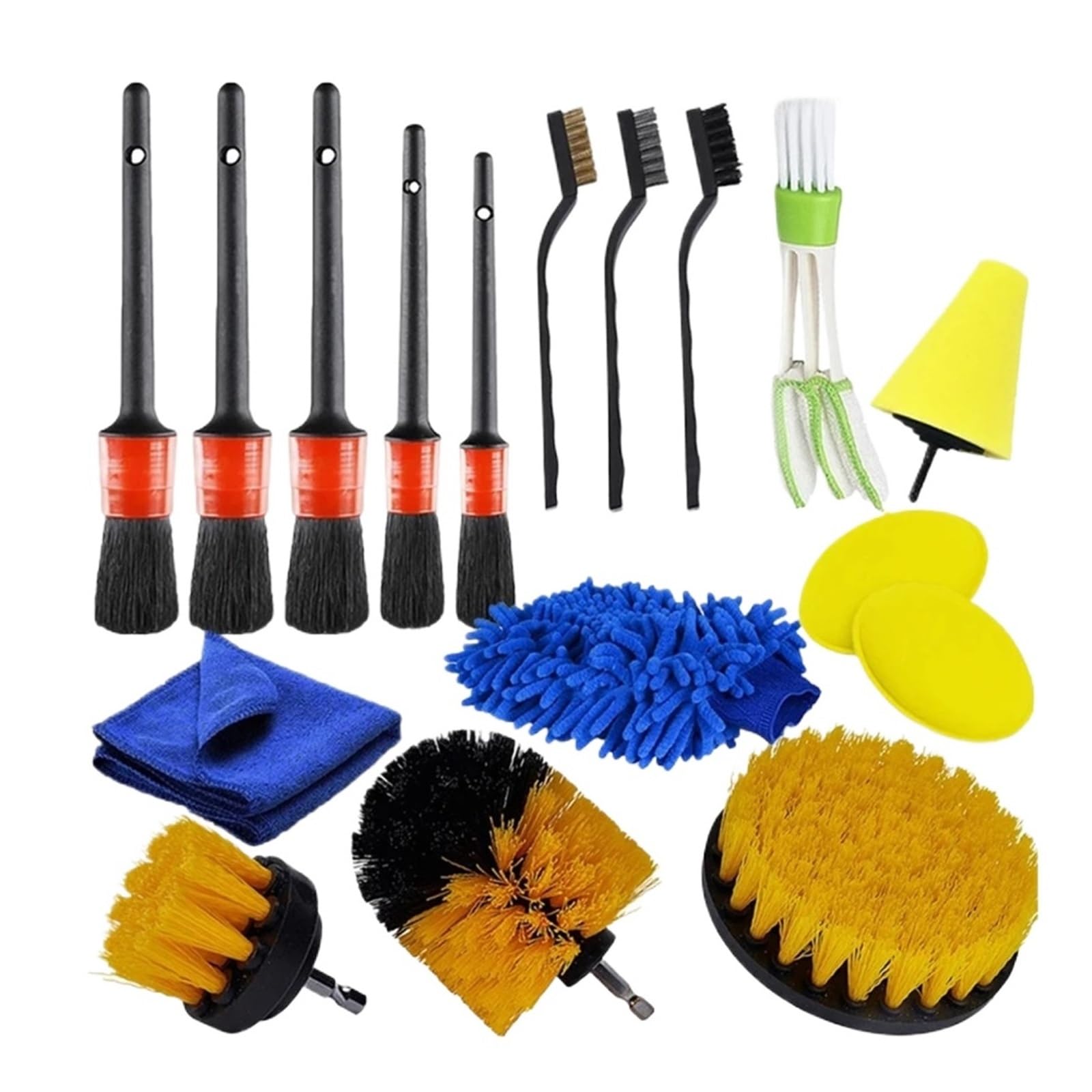 Autoreinigungs-Detailing-Bohrmaschinen-Schrubber-Bürsten-Set in Mehreren Größen for die Reinigung von Autoleder, Lüftungsschlitzen und Felgen, Schmutz, Staub und Reinigungswerkzeug(Suit 1)