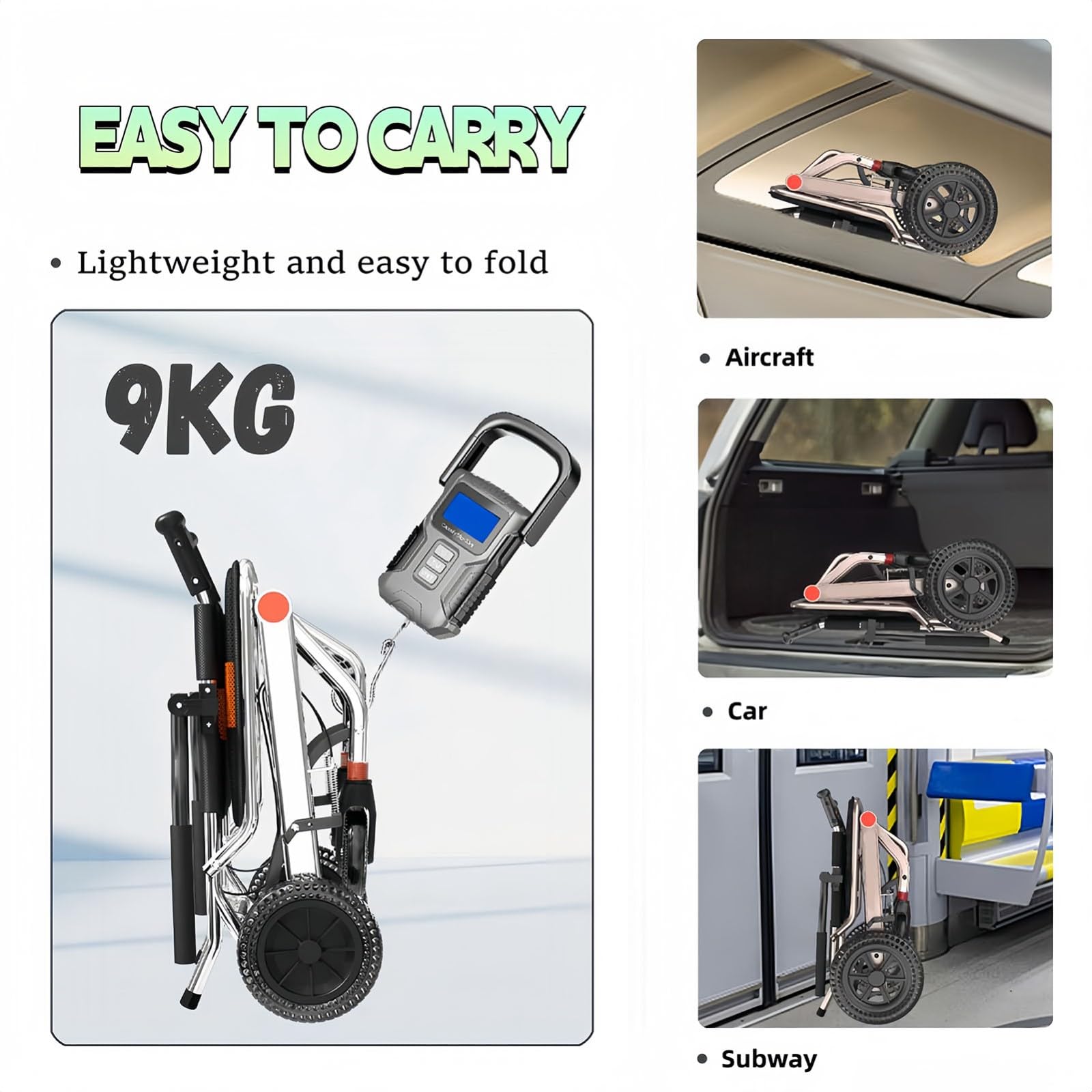 Silla Ruedas Pequeña Silla Ruedas Viaje Ligera y Plegable, Sillas de Ruedas Aluminio Sillas RuedasTransporte con Bolsas de Transporte para el hogar y Las Vacaciones A