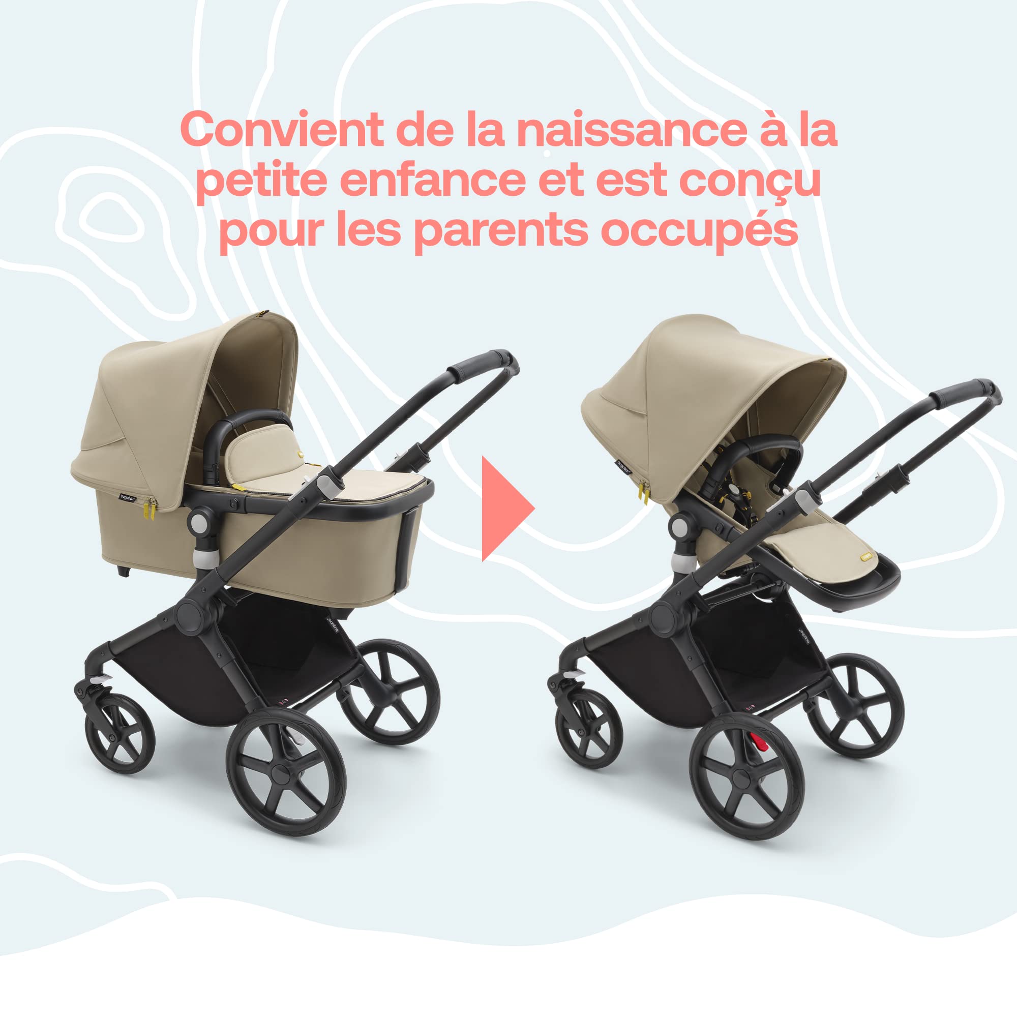 Bugaboo Fox Cub Baby Stroller, Stroller and Carrycot Lightweight and Strong Durable Design and Extra-Wide Hood, One Piece Freestanding Folding, Desert Beige Baby Products