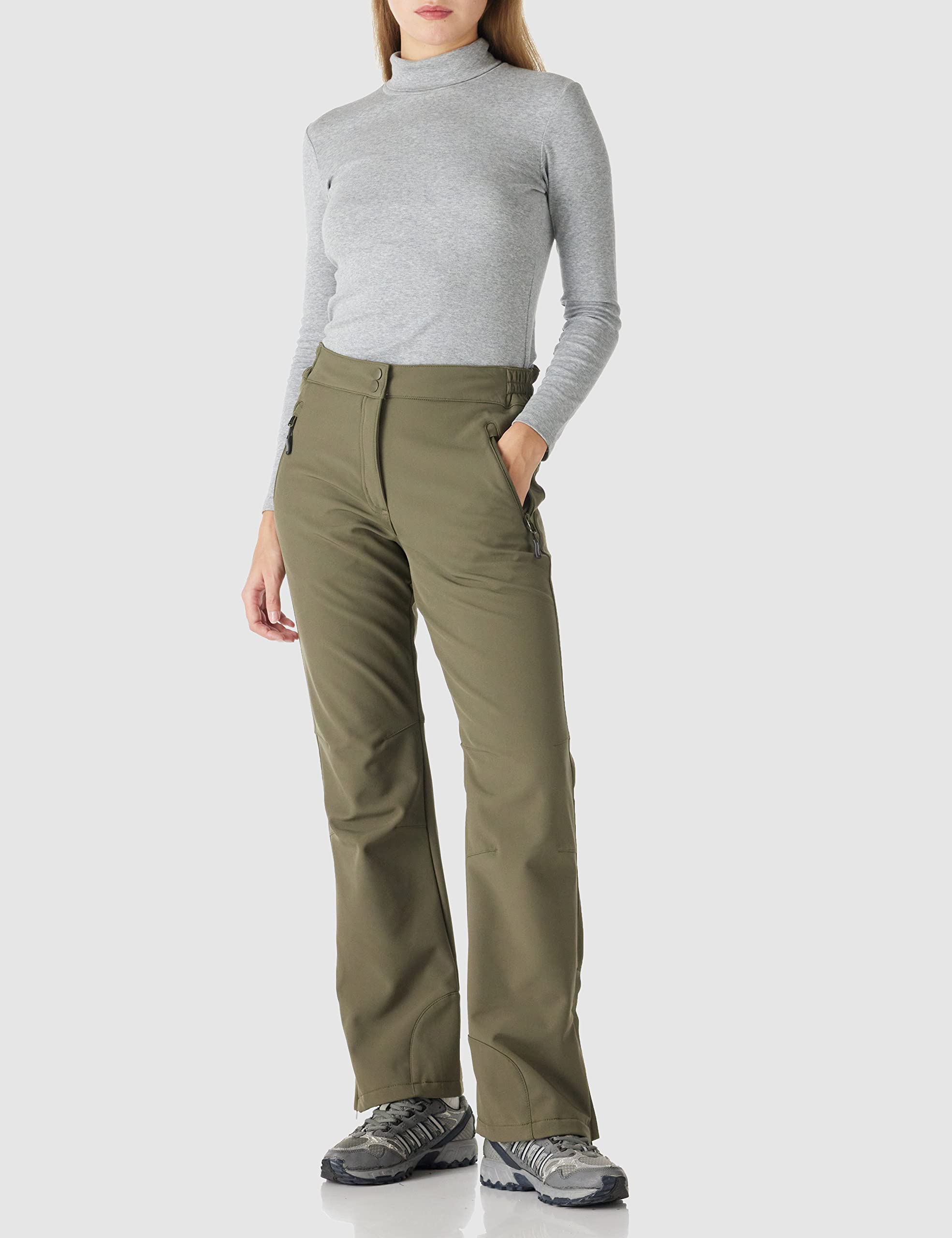 Outdoor Ventures Pantalones de esquí para exteriores, pantalones de senderismo para mujer, impermeables, softshellhose invierno, térmicos, forrados, pantalones de trabajo, snowboard, Verde Oliver, 42