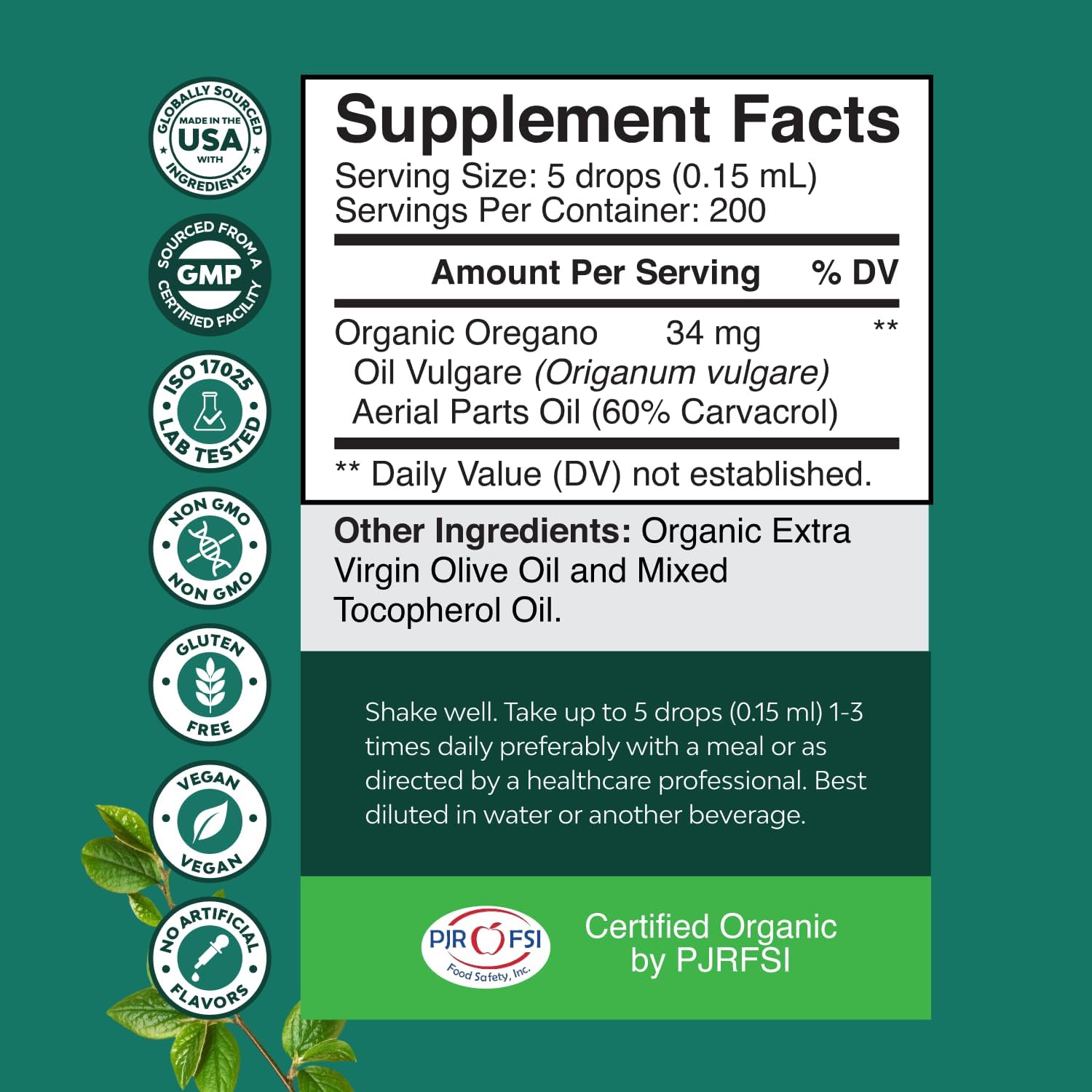 Organic Oregano Oil Drops - Concentrated Liquid Oregano with Carvacrol 60% for Digestion & Immune Support - Liquid Herbal Extract Tincture for Immune Strength & Healthy Intestines - 1 Fl Oz (2 pack)