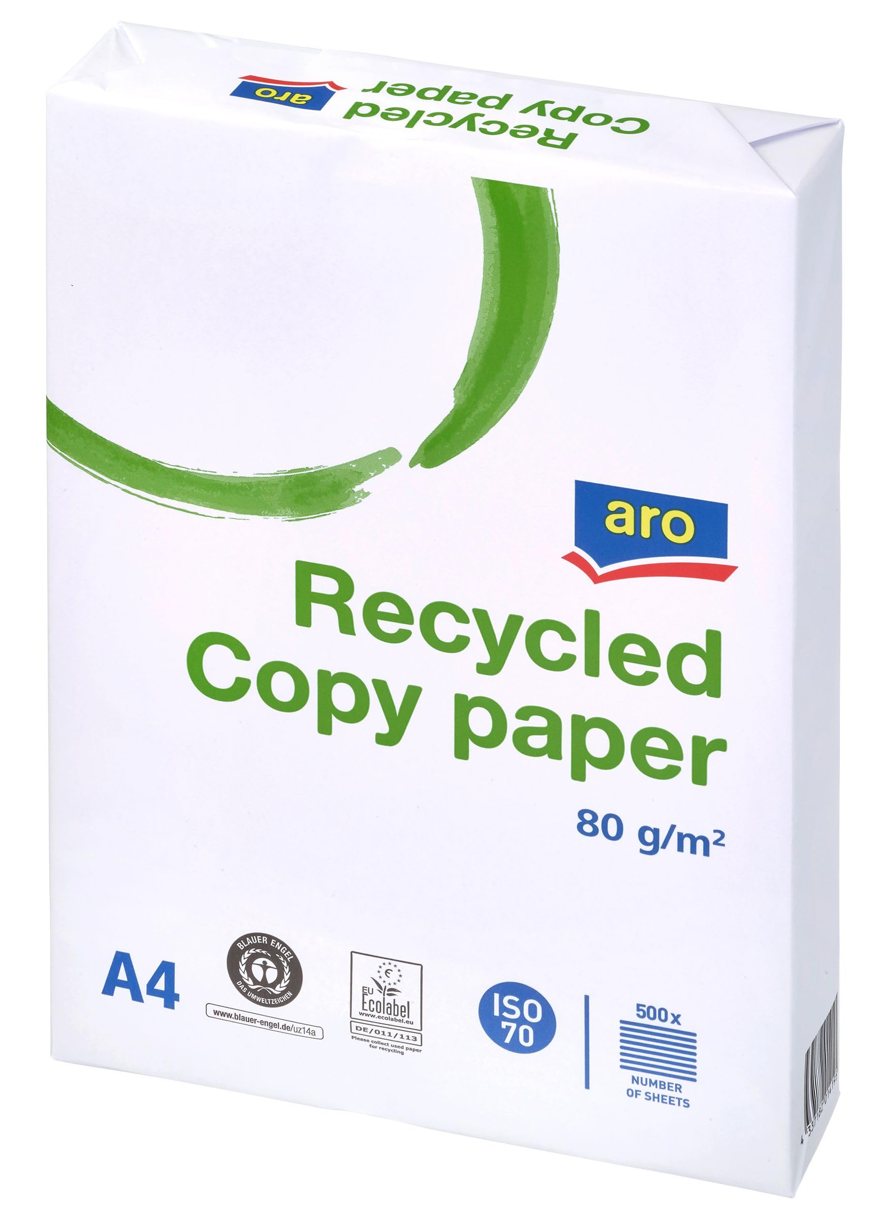 aro Papel A4 reciclado para impresora, paquete de 500 hojas (5x500), grosor: 80 g/m², multiuso, para impresoras láser/Inkjet, comercial, oficina, papel de color gris (Papel reciclado)