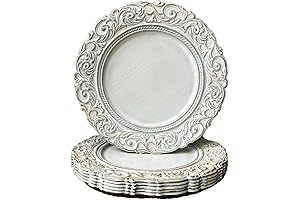6 Pack Antique Charger Plates, Round Dinner Plate Decorative Server White