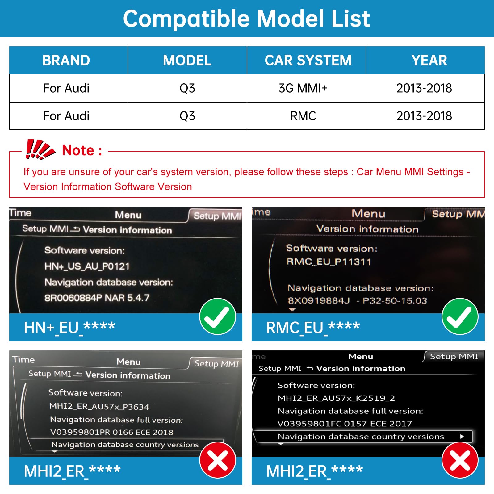 Radio samochodowe 10,25 cala z ekranem dotykowym, bezprzewodowym CarPlay i Android Auto do Audi Q3 z lat 2013-2018 z systemem 3G MMI/RMC, obsługuje MirrorLink, kamerę i nawigację