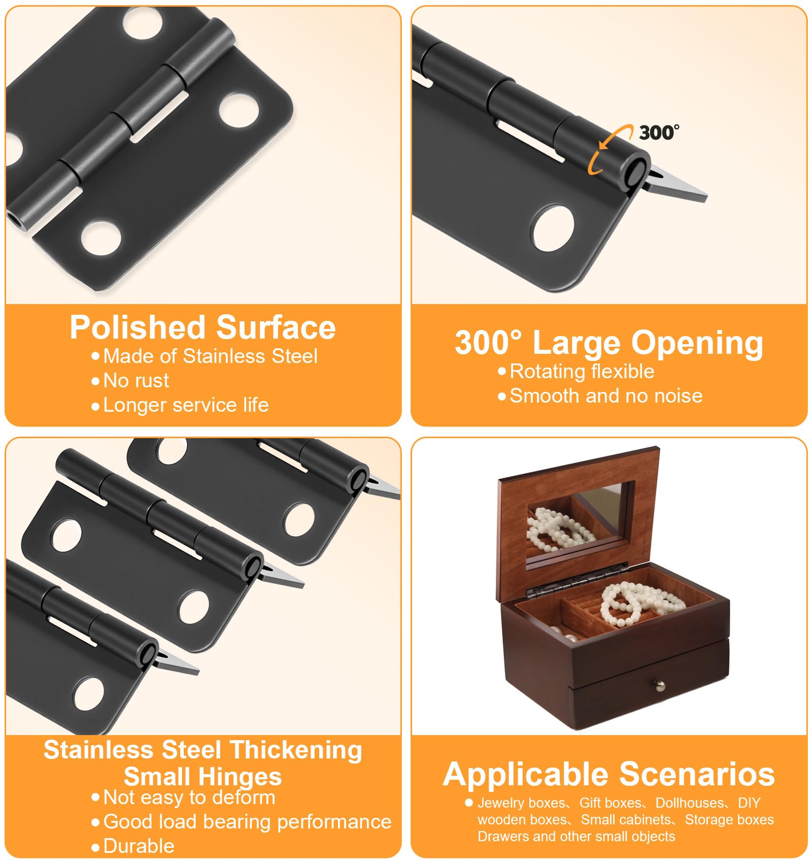 50 Paar Mini Scharniere Klein für Holz, 1.8x2.4cm Schwarz Kleine Scharniere, Kleine Schanier Hinge für Puppenhaus, Schmuckkästchen, Bastelarbeiten