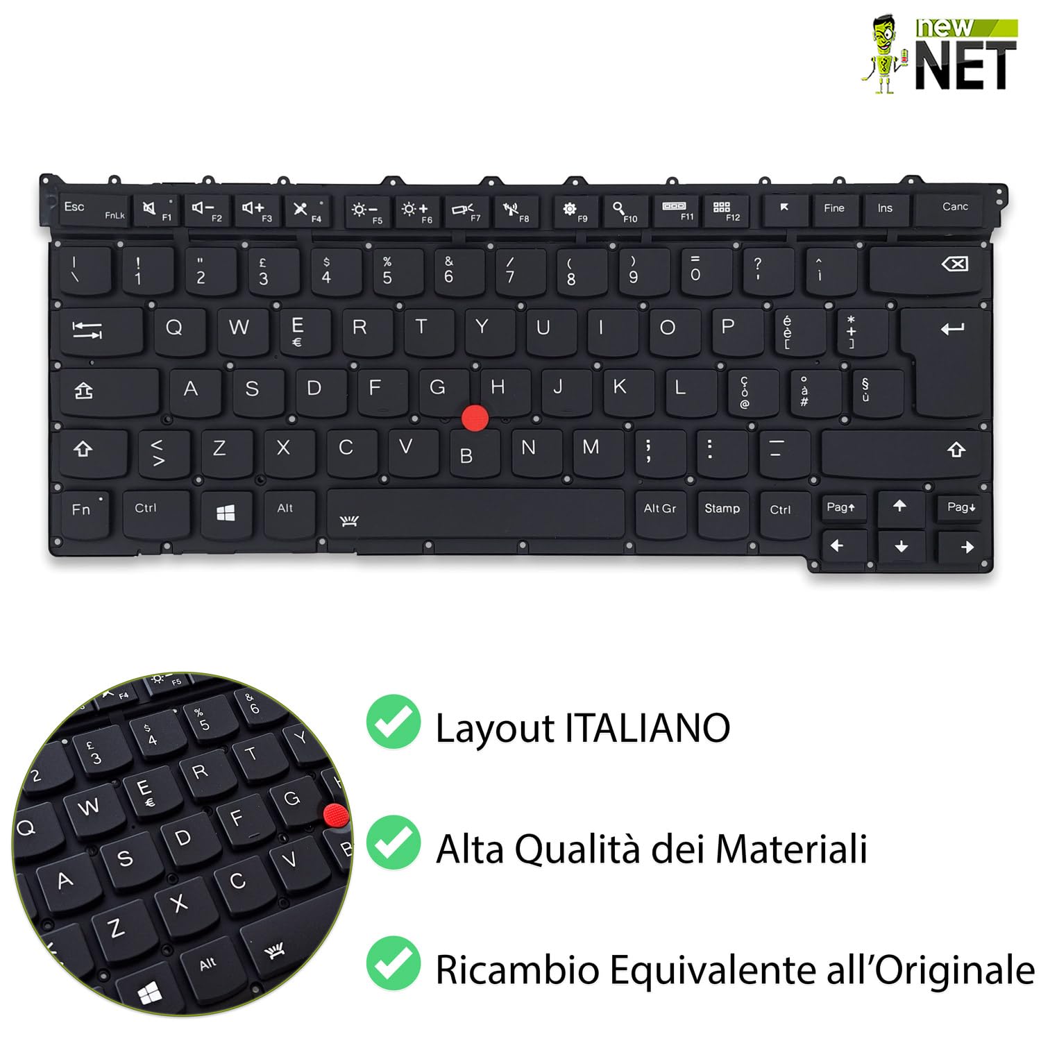 Tastiera compatibile Lenovo ThinkPad X1 Carbon Gen 3 Retroilluminata Layout ITA Nero