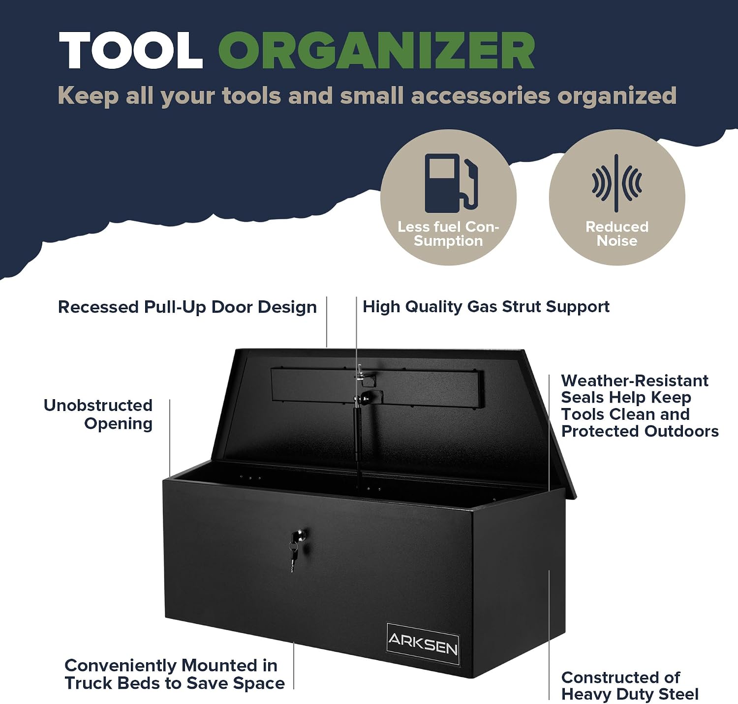 ARKSEN 35 x 12 x 11.8 Inch Steel Trailer Tongue Tool Box, Heavy Duty Waterproof Metal Storage Chest with Lock for RV Trailers, ATVs & Utility Trailers, Black