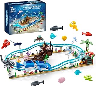 Ocean Roller Coaster Building Toy Set Explorer Ship, Deep Sea Boat Creatures, Sea Animal Toys Gifts for 6 7 8 9 10 11 12+ Year Old Girls Boys with Transformations from Shark, Dolphin, Turtle, Fish