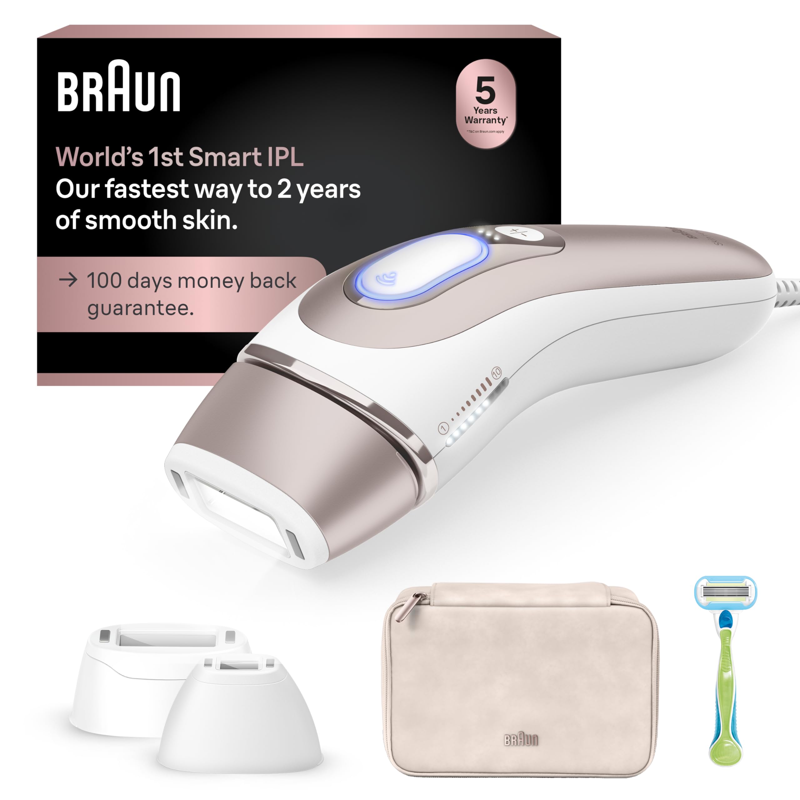 Braun Smart IPL, Skin i·Expert Pro 7: at Home Laser Hair Removal, Permanent Visible Hair Reduction, Vanity Case, Venus Razor, 3 Smart Heads, IPL7243