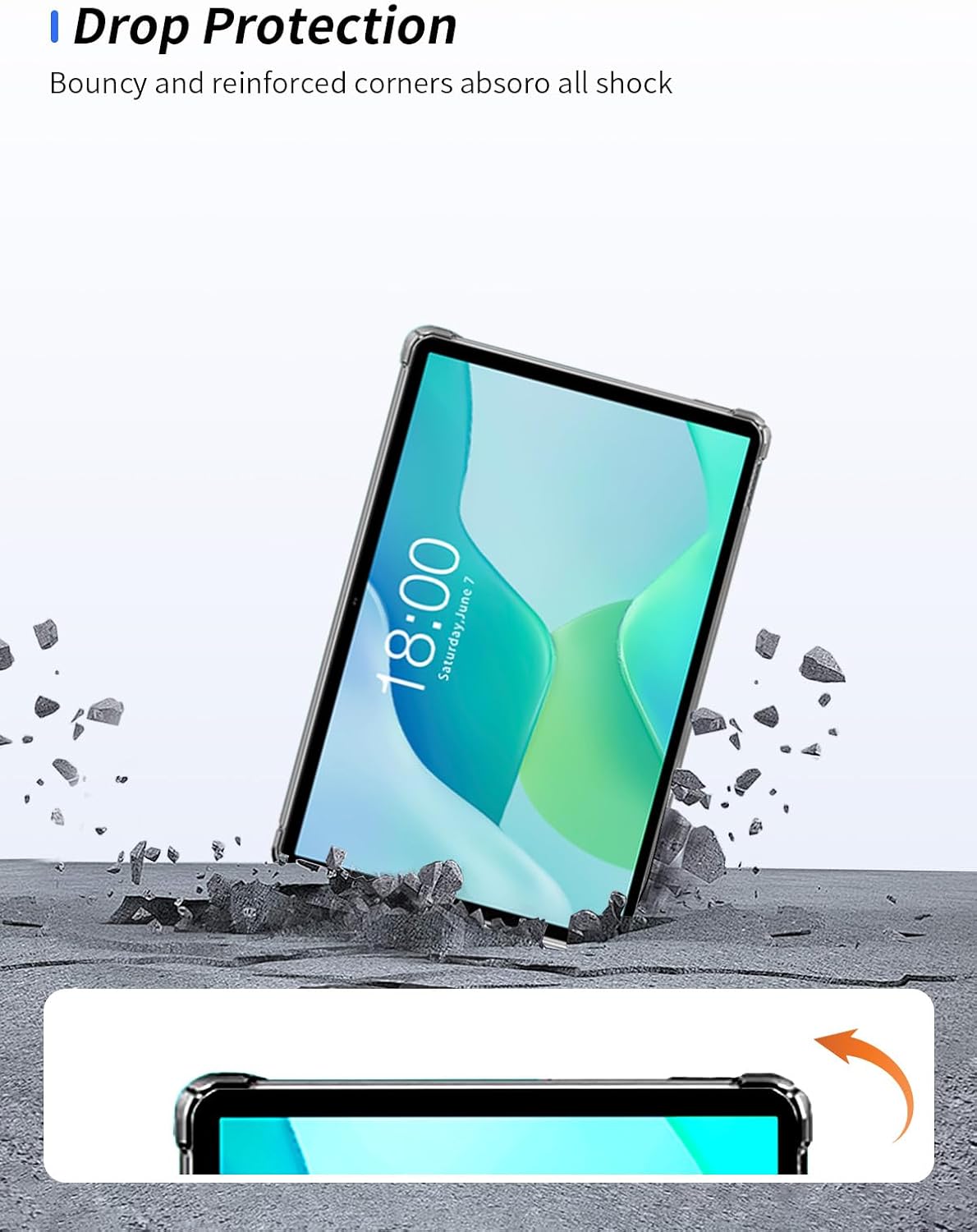 Clear Case for Teclast P33 Android 15 Tablet 10.1",WUNIAK Airbag Drop-Proof Design Thin Slim Lightweight Scratch Proof,Durable Protection Silicone Rubber TPU Cover (Clear). image 2