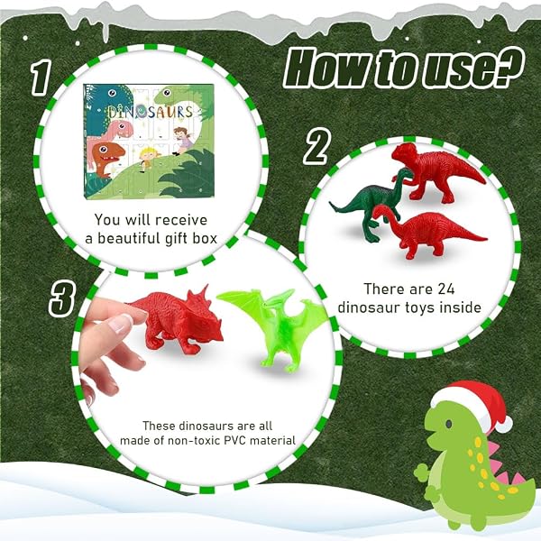 Calendrier de l'Avent 2025, Calendrier Compte à Rebours de Noël 24 Jours avec 24 Dinosaure Figurines Mini Dinosaure Jouet Boîte Aveugle Surprise de Noël Décoration de Noëls Cadeaux pour Enfants - 3
